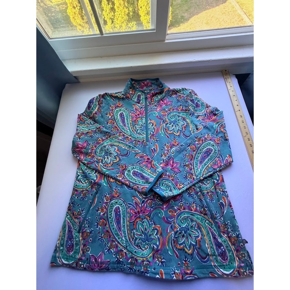 Preppy T by Talbots Teal Paisley Quarter Zip Pullover Sweatshirt - XL